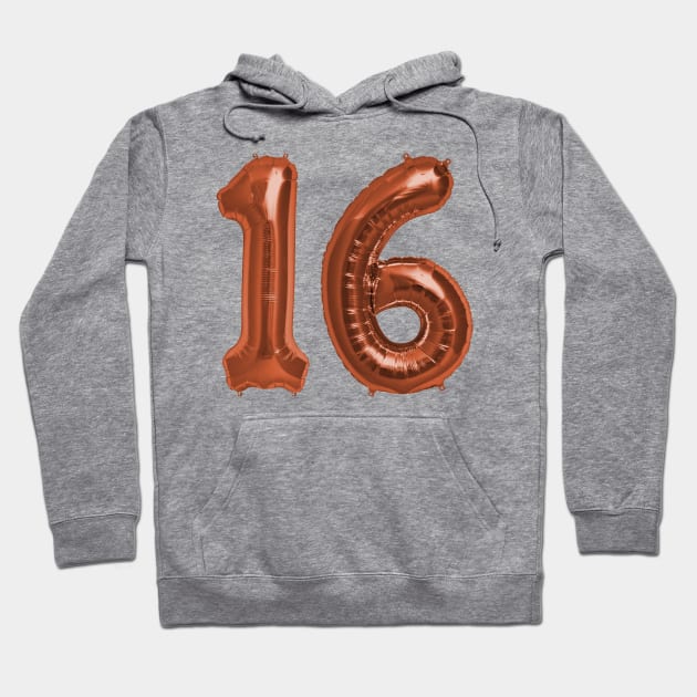 Bright Copper 16th Birthday Metallic Helium Balloons Numbers Hoodie by podartist